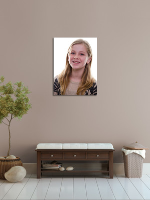 A canvas image displayed in a hallway setting